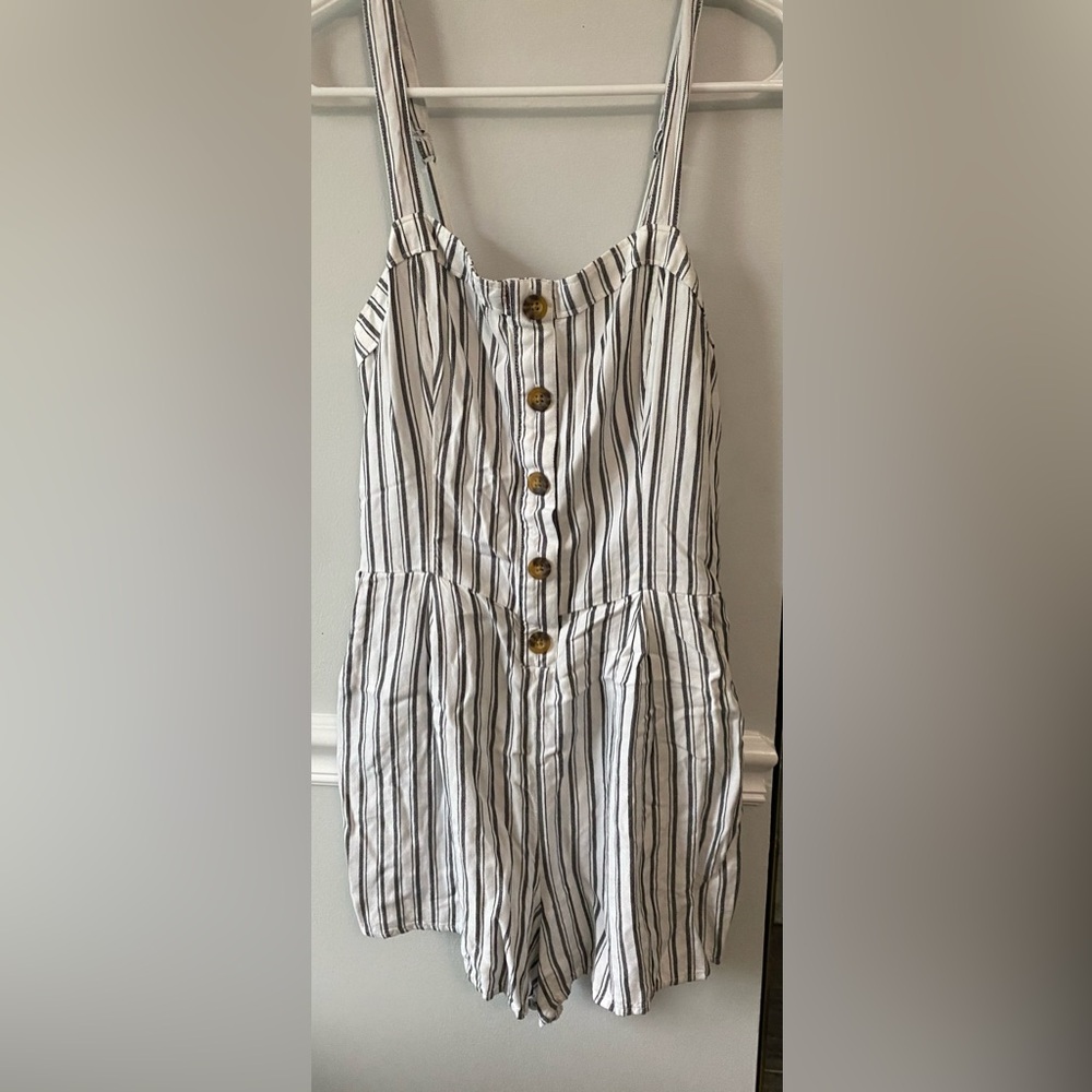 Hollister Black and White Striped Romper